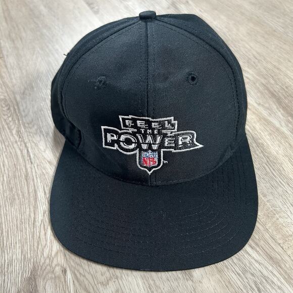 Vintage Logo Athletic NFL Football Hat Snapback Feel the Power Black Cap - Picture 1 of 8